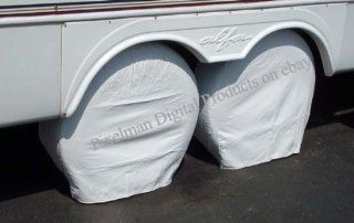 PAIR Storage Vinyl Tire Covers 33"   35" Diameter Tires Polar White for RV, Trailers, Camper Fits 16"and 19.5" Rim Sizes Like 8Rx19.5, 9Rx15, 225/70/19.5, 245/70/19.5, 265/70/19.9, LT285/75/15, LT315/70/15 Automotive