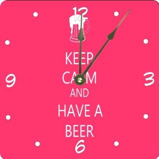 Rikki KnightTM Keep Calm and have a Beer Tropical Pink Color Design 10" Art Wall Clock  