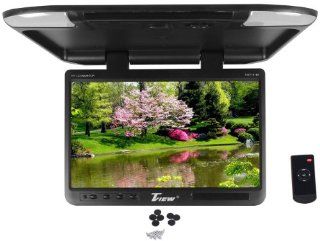 Tview T257IR BK 25" Black Flip Down Wide Screen Ultra Slim TFT Car Monitor With Built In IR Receiver, Dual Dome Lights and Wireless Remote Control  Vehicle Overhead Video 