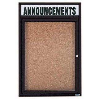 Aarco Products DCC3624RHBK 1 Door Indoor Enclosed Bulletin Board with Header & Black Powder Coated Aluminum Frame 36H x 24W  Enclosed Message Boards 