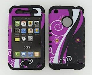 3 IN 1 HYBRID SILICONE COVER FOR APPLE IPHONE 3G 3GS HARD CASE SOFT BLACK RUBBER SKIN FLOWERS BK TE267 KOOL KASE ROCKER CELL PHONE ACCESSORY EXCLUSIVE BY MANDMWIRELESS Cell Phones & Accessories