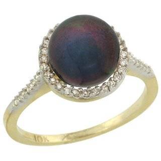 14k Gold Halo Engagement 8.5 mm Black Pearl Ring w/ 0.146 Carat Brilliant Cut Diamonds, 7/16 in. (11mm) wide Jewelry