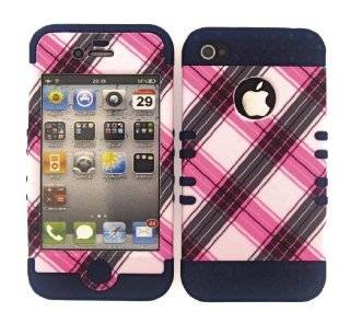 3 IN 1 HYBRID SILICONE COVER FOR APPLE IPHONE 4 4S HARD CASE SOFT DARK BLUE RUBBER SKIN PINK BLACK PLAID DB TE273 KOOL KASE ROCKER CELL PHONE ACCESSORY EXCLUSIVE BY MANDMWIRELESS Cell Phones & Accessories