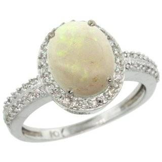 10k White Gold Oval Opal Ring 8x10 mm 2.4 ct Diamond Halo 1/2 inch wide, sizes 5 10 Jewelry
