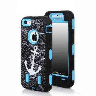 Meaci� Apple Iphone 5c Hard Soft Case Anchor Print Combo Hybrid Defender High Impact Body Armorbox Pc&silicone Material 1x Diamond Anti dust Plug Stopper random Color (Anchor&light Blue) Cell Phones & Accessories
