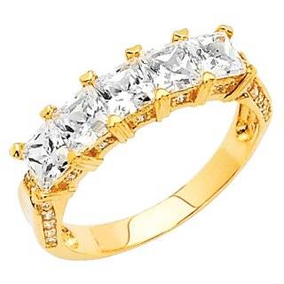 14K Yellow Gold High Polish Finish Princess cut Top Quality Shines CZ Cubic Zirconia Ladies Wedding Band Ring The World Jewelry Center Jewelry