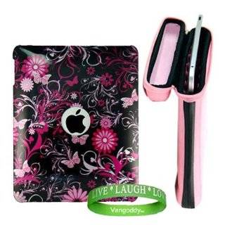 Apple iPad MB292LL/A Tablet Accessories, Protection Kit  PINK Snug Fit Canteen Style Hard Cube Case with Tilt Stand for Apple Ipad Tablet + Pink Butterfly Designer iPad Snap On Case + VG Live * Laugh * Love Silicone Wrist band Computers & Accessor