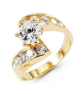 Women's 14k Yellow Gold Round CZ Stone Fashion Ring Jewelry