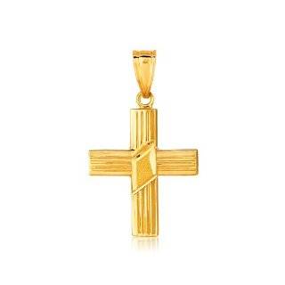 14K Yellow Gold Fancy Ridged Cross Pendant Jewelry