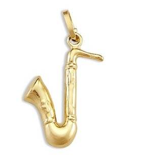 Saxophone Pendant 14k Yellow Gold Band Instrument Charm Jewel Tie Jewelry