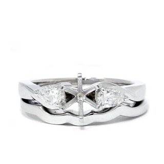 Real Pear Shape Diamond Engagement Wedding Ring Semi Mount Setting White Gold Jewelry