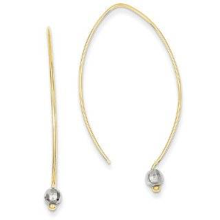 14K Two Tone Gold Threader Dangle Shepherd Hook Earrings. Metal Wt  1.48g Jewelry