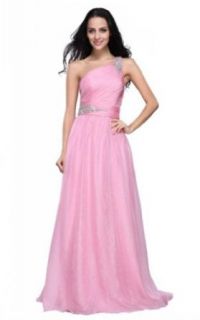 Joydress Women's Sequin A line One Shoulder Floor length Dress Pink Clothing