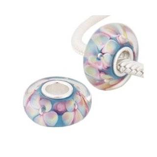 925 Sterling Silver Pink Flower Murano Lampwork Glass Bead Charm Solid 925 Sterling Silver Core Compatible with Pandora Trollbeads Chamilia European Charm Bracelet Jewelry