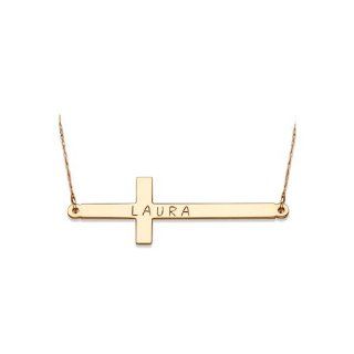 10kt Yellow Gold Engravable Sideways Cross Necklace Jewelry