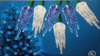 Set of 30 LED Crystallized Blue & White Icicle Christmas Lights #ES62 343   String Lights