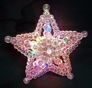 8" Iridescent Lighted Star Beaded Tree Topper   Multi Color Lights #ES61 345   Christmas Tree Toppers