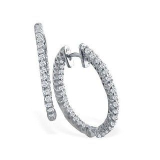 1 1/2 Carat Total Weight 14K White Gold Inside Out Diamond Hoop Earrings, 1" Diameter Jewelry