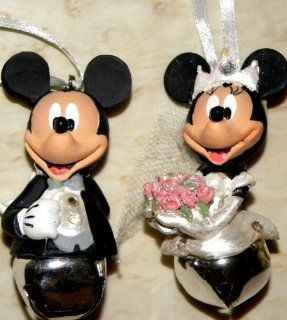 Disney Parks Exclusive Set of 2 Wedding Bride and Groom Just Married Christmas Ornaments Bridal Gift Package Ties Minnie Mickey Mouse Bride & Groom Wdw Wedding Bells Set of 2 New  