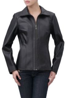 BGSD Women's New Zealand Lambskin Leather Scuba Jacket   Black Plus 3X