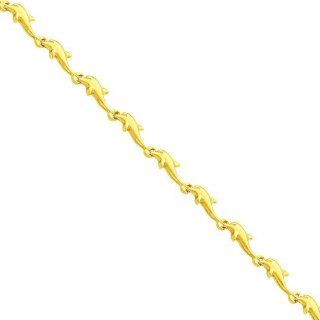 14K Yellow Gold Dolphin Link Bracelet Jewelry 7" Jewelry