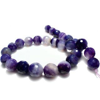 14mm Faceted Agate Bead Strand White & Blue Violet Jewelry
