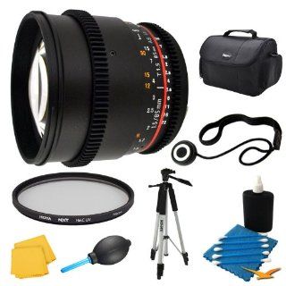 Rokinon 85mm T1.5 Aspherical Cine Lens and Filter Bundle for Canon EF Mount   Includes lens, NXT UV 72MM Multi Coated Slim Frame Glass Filter, Gadget Bag, 59" Full Size Tripod, Lens Cap Keeper, 2 Micro Fiber Cloths, Dust Blower, Lens Cleaning Kit  Ca
