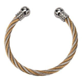 Women's Stainless Steel and Gold PVD Cable Twist Bangle Bracelet   Length 6 Inch   Width .20 Inch   Height .365 Inch Jewelry