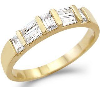 Solid 14k Yellow Gold Ladies CZ Cubic Zirconia Anniversary Fashion Band Ring Jewelry