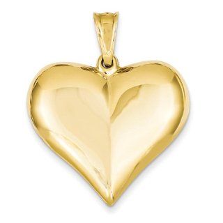 14k Yellow Gold Puffed Heart Pendant. Metal Wt  3.33g Jewelry