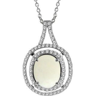 3.13 Ct Oval Cabouchon Natural White Opal 18K White Gold Pendant Jewelry