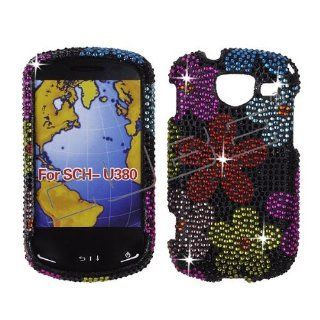Samsung Brightside U380 U 380 Cover Faceplate Face Plate Housing Snap on Snapon Protective Hard Case Shield FULL Diamonds Jewel Rhinestone Bling COLORFUL DAISY FLOWERS ON BLACK DESIGN Cell Phones & Accessories