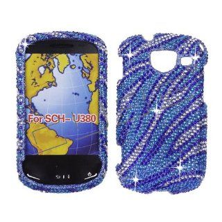 Samsung Brightside U380 U 380 Cover Faceplate Face Plate Housing Snap on Snapon Protective Hard Case Shield FULL Diamonds Jewel Rhinestone Bling BLUE AND SILVER ZEBRA DESIGN Cell Phones & Accessories