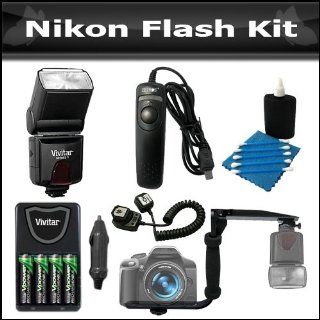 Flash Bundle Kit For Nikon Df, D5200 D5300 D3300 D3200 D5100 D800 D610 Includes DF 383 Dedicated TTL LCD Bounce Flash Includes Flash Diffuser + Off Camera Shoe + Flash Bracket + 4AA High Capacity Rechargeable Batteries + Charger + Remote Shutter Release + 