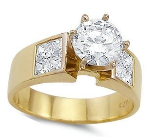 CZ Solitaire Engagement Ring 14k Yellow Gold Bridal (2.00 Carat) Jewel Tie Jewelry