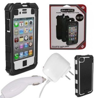 Ballistic iPhone 4, 4S Hard Core Protection case, White and Black Item HA0778 M385 with Heavy Duty Car Charger and House Charger with Extra Long Cord. Cell Phones & Accessories