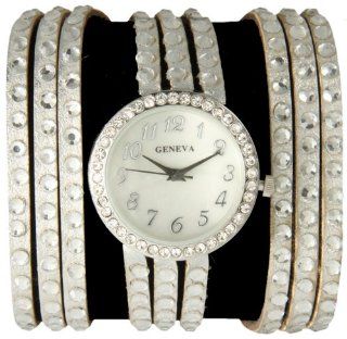 389 Geneva Women's Silver Rhinestone Covered Wrap around Watch Watches