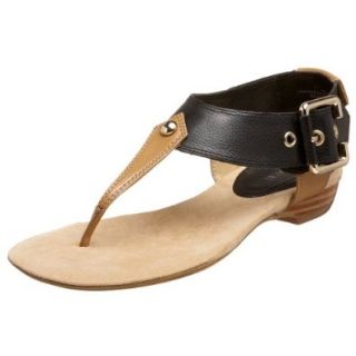 Nine West Women's Uba Ankle Thong,Black/Natural Leather,10 M US Shoes