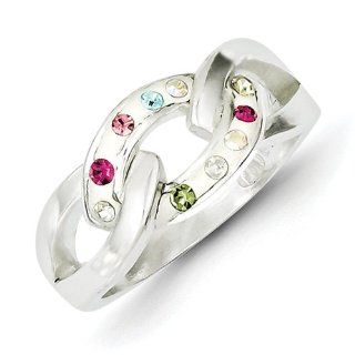 Sterling Silver Stellux Multi Color Crystal White Ring Jewelry