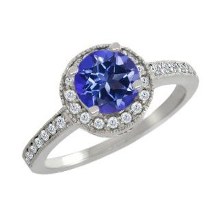 1.30 Ct Round Tanzanite Blue Mystic Topaz White Diamond 18K White Gold Ring Jewelry