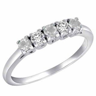 DivaDiamonds 5SWQD050W710K White Gold Round 5 Stone Diamond and White Quartz Band Ring   Size 7 Diva Diamonds 