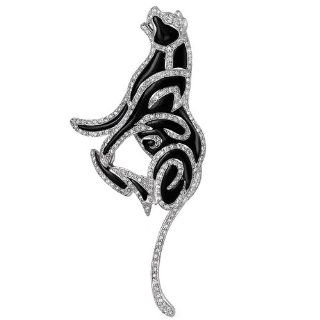 14k White Gold Diamond Black Onyx Panther Pin Pendant Necklace (.71 cttw) Jewelry