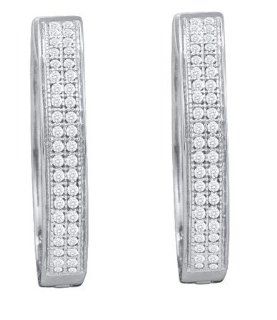 Diamond Hoop Earrings 0.25CTW DIAMOND MICRO PAVE HOOPS 10K White gold Jewelry
