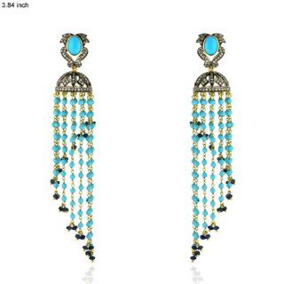 14kt Gold Diamond Pave Turquoise Tassel Beaded Dangle Earring New Year Jewelry Jewelry