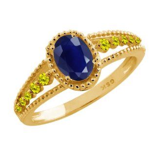 1.17 Ct Oval Blue Sapphire Canary Diamond Yellow Gold Plated Silver Ring Jewelry