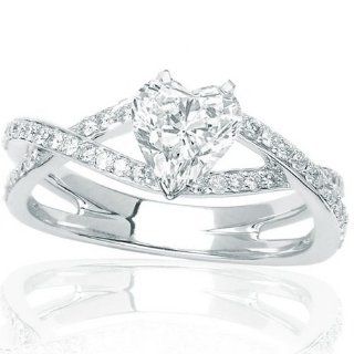 0.99 Carat Heart Cut / Shape 14K White Gold Eternity Love Criss Cross Twisting Split Shank Diamond Engagement Ring ( H I Color , SI2 Clarity ) Jewelry