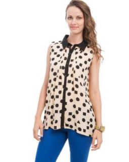 Stanzino Women's Shapes Print Sleeveless Button Down Plus Size Shirt WHITE XL Clothing