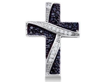 White & Black Diamond Cross Pendant White Gold Crucifix Charm (1/4 ct) Jewel Tie Jewelry