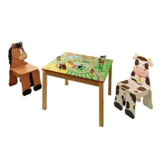 Teamson Kids Happy Farm Room Kids 3 Piece Square Table and Chair Set