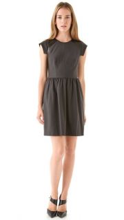 Rebecca Taylor Twill & Leather Perforated Dress